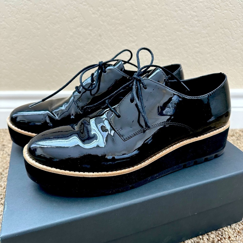 NWT Eileen Fisher Eddy lace up platform oxford black patent